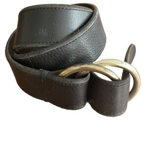 Fossil Thick O Ring Black Leather Fashion Waist Belt 2-5/8"Wide Medium Brass